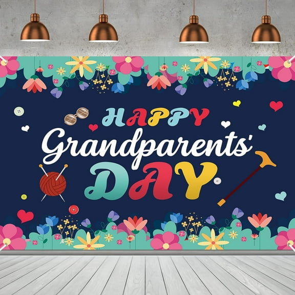 Happy Grandparents Day Groovy Decorations Backdrop Banner Love Grandpa Grandma Photo Booth Background Wall Hanging Decorations for Holiday Grandparents Party Supplies