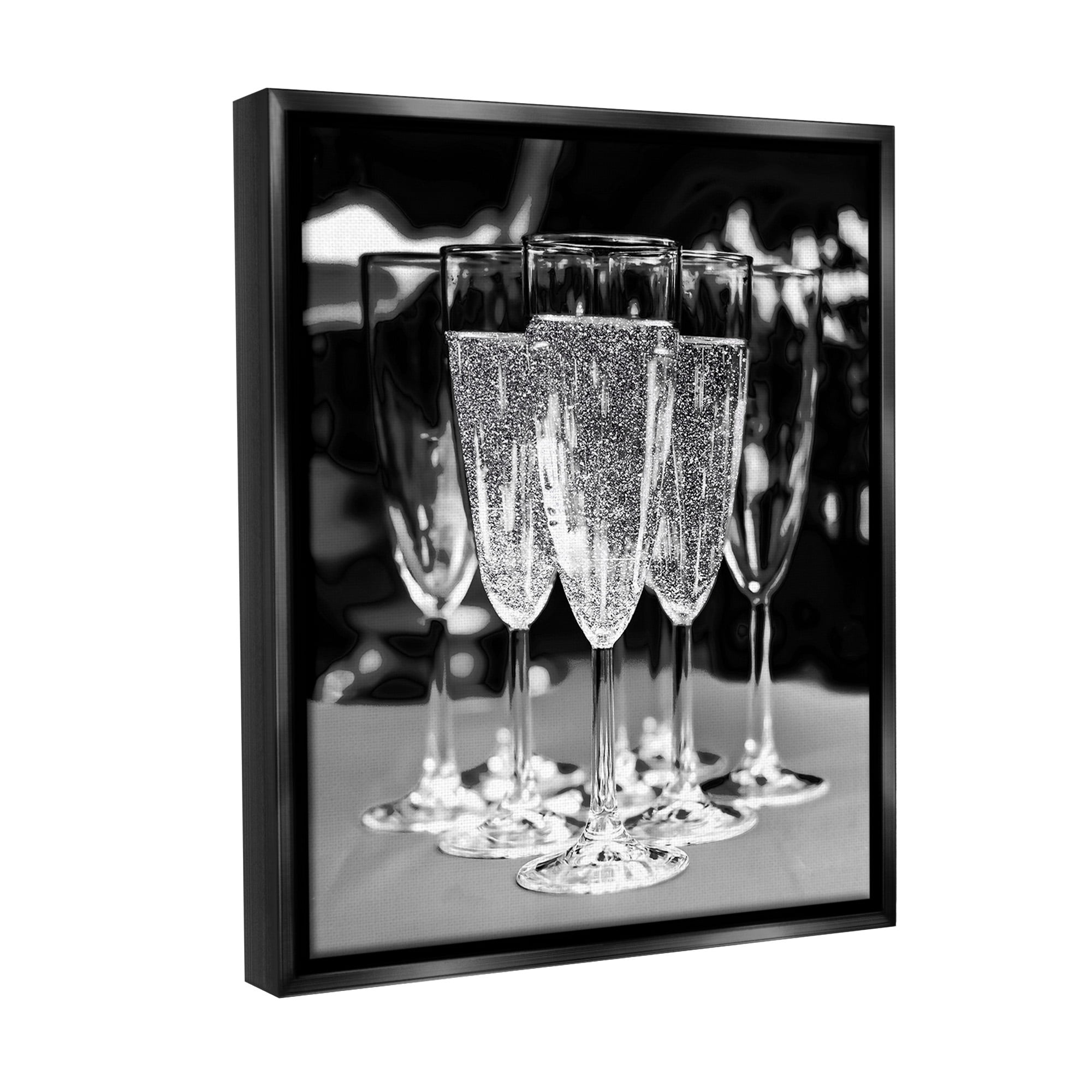 Stupell Industries Glam Champagne Flutes Food & Beverage Photography Black Floater Framed Canvas Art Print Wall Art, 17 x 21