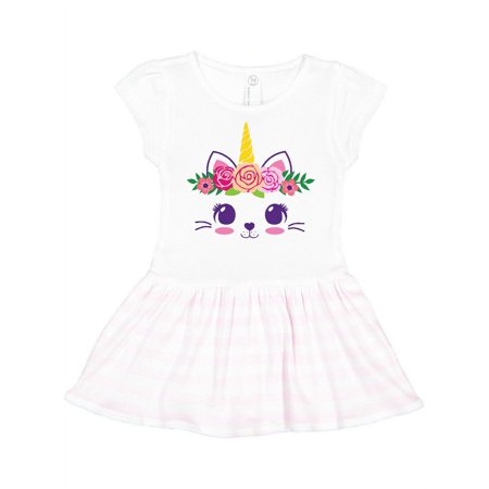 

Inktastic Cute Unicorn Cat Face with Flowers Gift Toddler Girl Dress