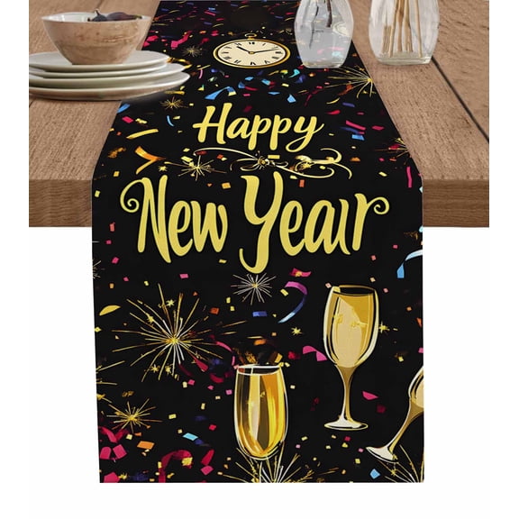 Happy New Year Table Runner 48 Inches, Colorful Modern Abstract Art Bed Runner Dresser Scarves Tabletop for Indoor Outdoor Parties/Ceremony/Banquet, 13" x 48"