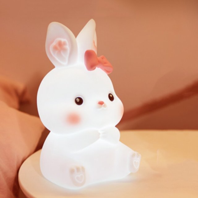 Luz LED de noche de conejo para niños, luces USB de animales de silicona, lámpara de dormir de dormitorio regulable táctil, decoración de habitación, lindos regalos para niños