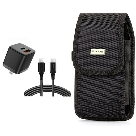 Case Belt Clip & 38W PD Home Charger for iPhone 15 Pro - Swivel Holster Rugged Cover and Fast Type-C 6ft Long Cable USB-C Power Cord K1L for iPhone 15 Pro (6.1")