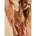 thumbnail image 6 of Women'S Flowy Front Tie Top Long Sleeve Peplum Lace Trim Chiffon Shirt Sheer V Neck Boho Ruffle Beach Blouse Khaki L, 6 of 9