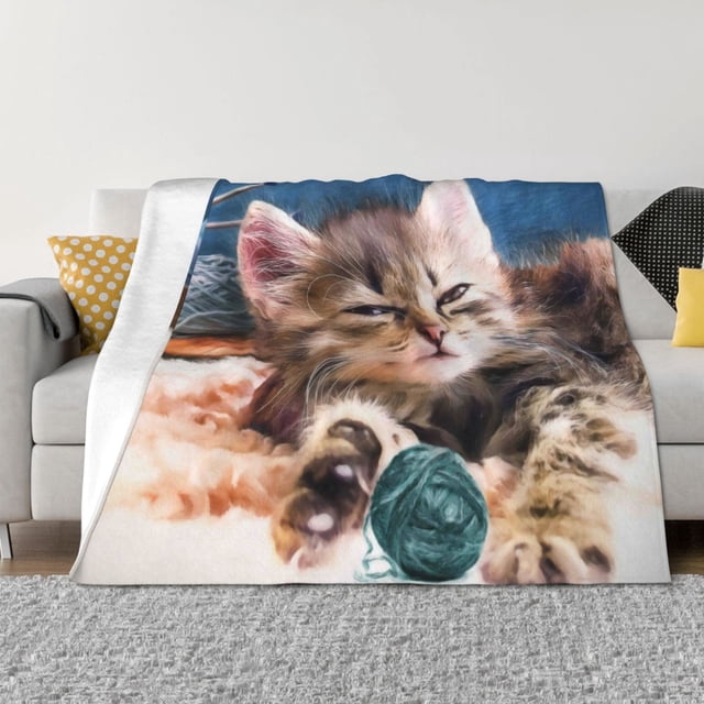 Fotbe Playful Cat Manta de Franela con Estampado, Manta Ultrasuave para Cama, Sofá, Auto, Hipoalergénica y Antibolitas-80"x60"