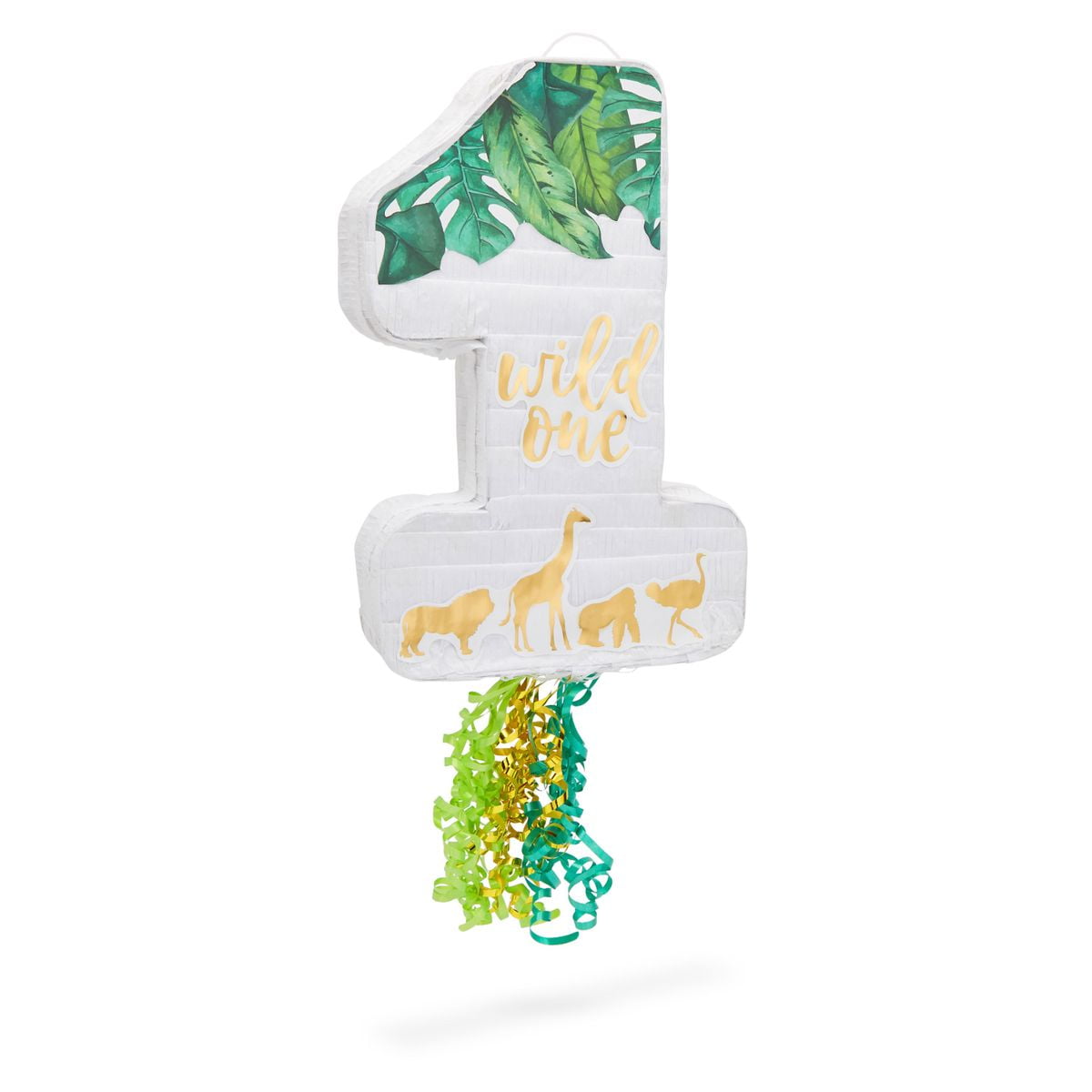 Number 1 Pull String Pinata for Wild One 1st Birthday, Zoo Theme (16.5 x 11.6 x 3 in)