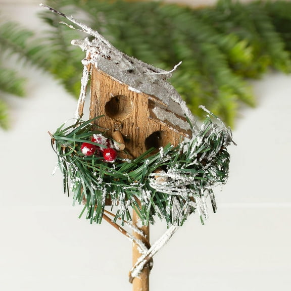 6 Assorted Winter Wooden Birdhouse Picks: Add a Touch of Whimsy to Your Décor