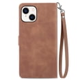 thumbnail image 3 of Phone Case for iPhone 15 Plus, Shockproof PU Leather Wallet Case with Card Slots Anti-Scratch Stand Magnetic Flip Zipper Pocket Cover for iPhone 15 Plus, Brown, 3 of 7