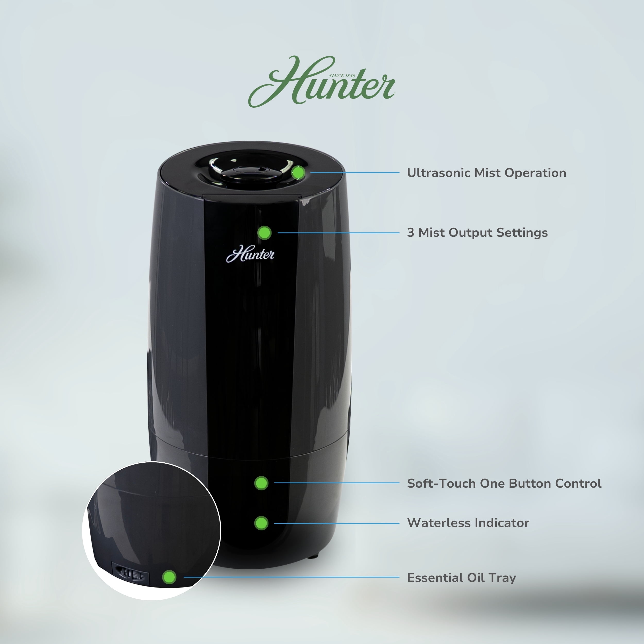 Hunter HHU400 Aspire Cool Mist 0.7 Gal Ultrasonic Humidifier, Graphite