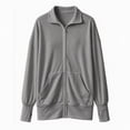 thumbnail image 5 of DISKEBUISS Women's Ribbed Full Zip Up Jacket Stand Collar Long Sleeve Sweatshirt Coat with Thumb Holes & Pockets for Fall Winter, 5 of 7