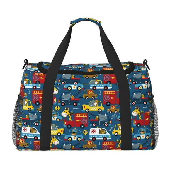 Disketp Vehicles Cartoon with Funny Drivers,Animal Drivers Bolsa de Viaje Tipo Duffle, Bolso de Mano para Fin de Semana para Mujer, Bolsa de Gimnasio Ligera para Hombre, Esencial para Viajes
