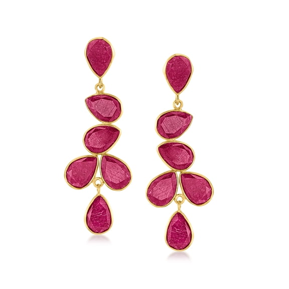 Ross-Simons 30.00 ct. t.w. Ruby Drop Earrings in 18kt Gold Over Sterling, Women's, Adult