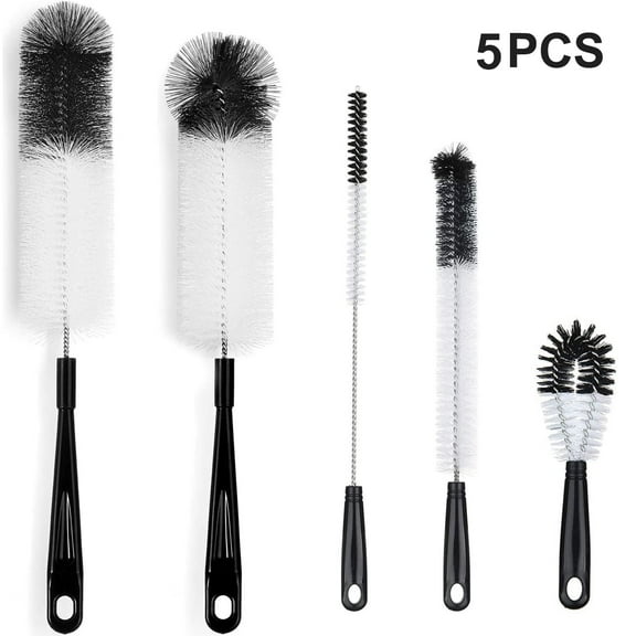 Tripumer 5 Pcs Bottle Cleaning Brush Set Long Handle Black Bottle Cleaner Sturdy Food Grade for Cleaning Bottles Sports Water Bottles Flask Black