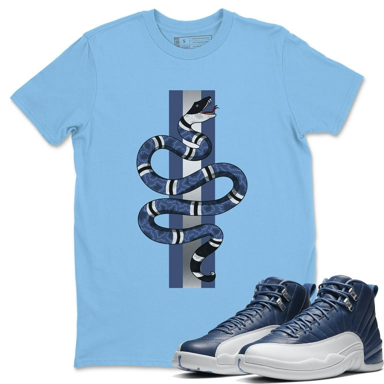 Snake Jordan 12 Stone Blue Sneaker Matching T Shirt AJ12 Indigo Tee Indigo Carolina Blue XX Large