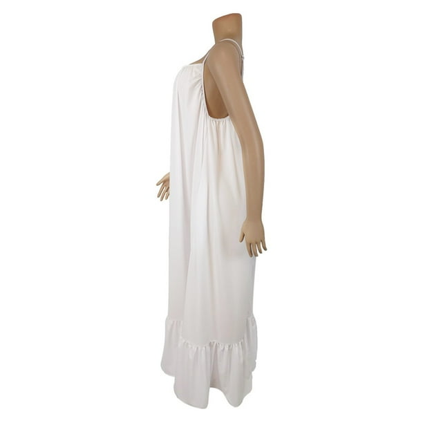 Ashirexll Summer Dress, Flowy Dress, Plus Size Summer Dresses, Women  Fashion Casual Strap Dress Pocket Loose Backless Big Dress White 3XL -  Walmart Business Supplies