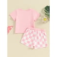 thumbnail image 3 of Infant Girls Shorts Outfit Checkerboard Print Short Sleeve Pocket T-Shirt with Elastic Waist Shorts Set, 3 of 8
