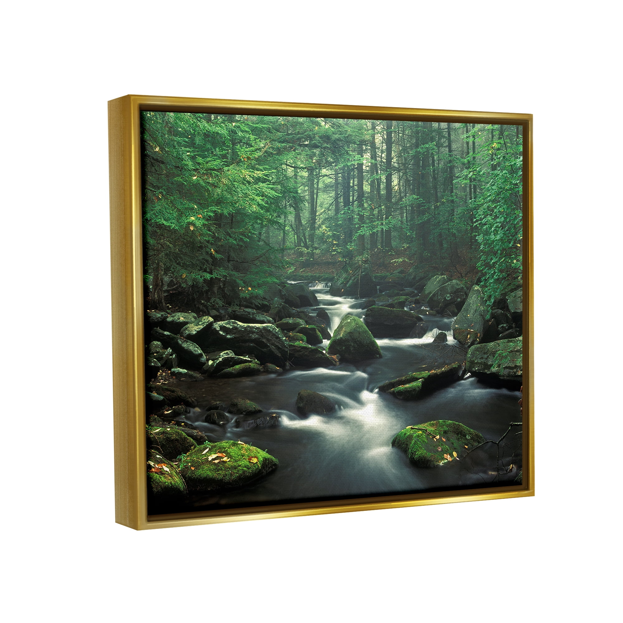 Stupell Industries Woodland Creek Landscape Nature Photography Gold Floater Framed Art Print Wall Art, 21 x 17