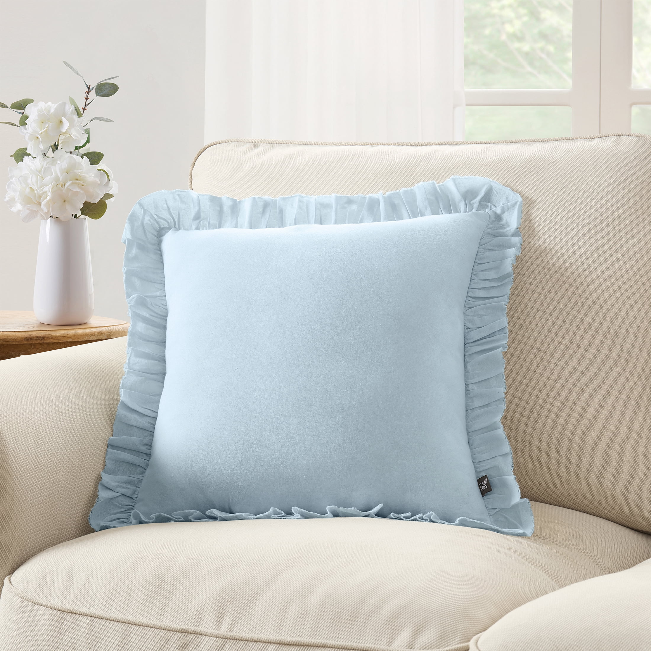 My Texas House 18" x 18" Blue Ruffle Cotton Decorative Pillow