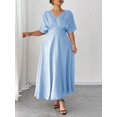 thumbnail image 3 of Plus Size Blue V-Neck Short Sleeve Casual Dress, 3 of 5
