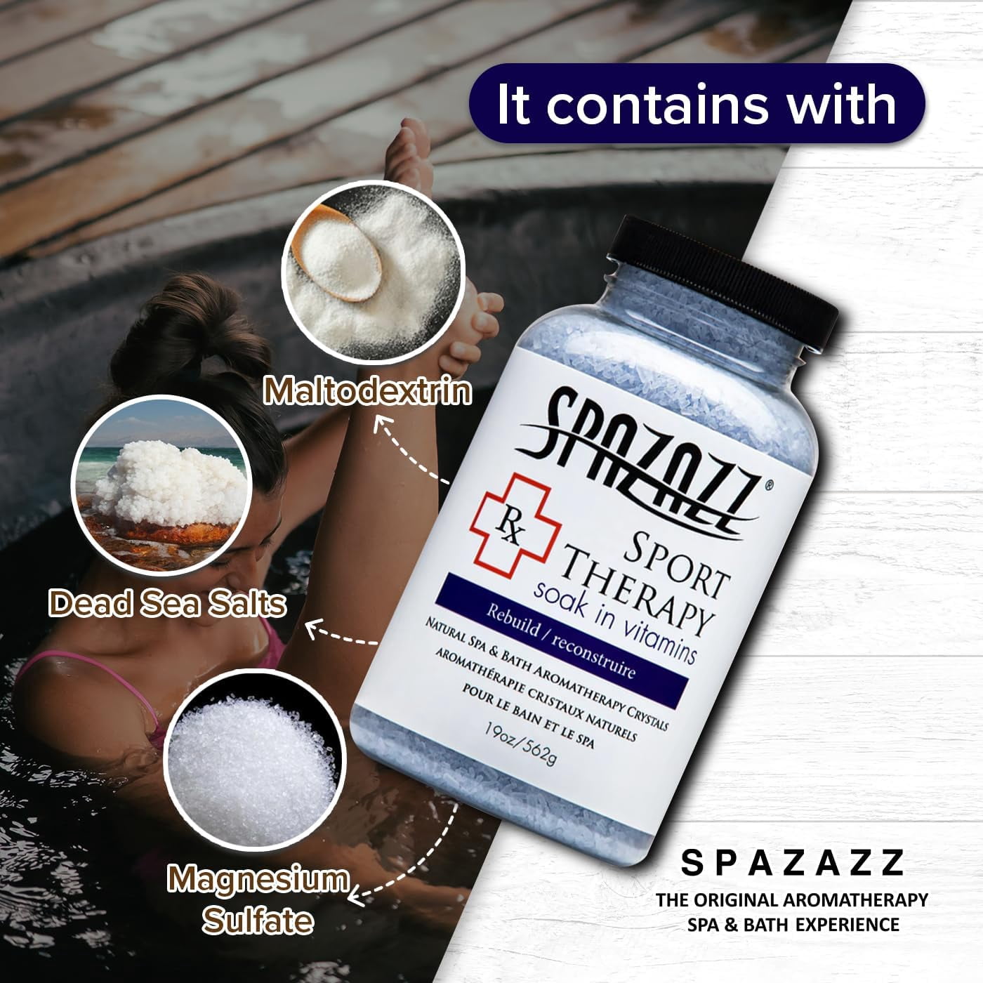 Spazazz SPZ-607 19 oz Aromatherapy Spa & Bath Crystals, Sport Therapy Rebuild