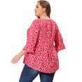 thumbnail image 4 of Women's Plus Size Blouse V Neck 3/4 Ruffle Sleeve PolDots Peplum Top Red 4X, 4 of 6