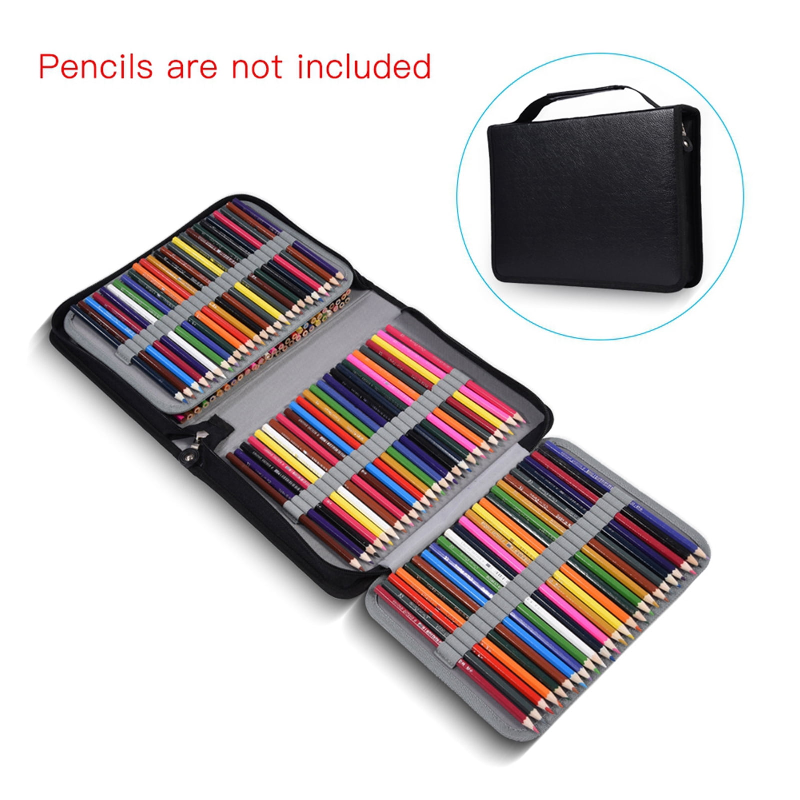 1pc Large Capacity PU Leather Fabric Pencil Case Zipper Pen Bag (Black)