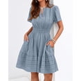 thumbnail image 3 of BTFBM Womens Spring Casual Mini Dresses Lightweight Short Sleeve V Neck Elastic Waist Cute Boho Beach Dress Pockets, 3 of 7