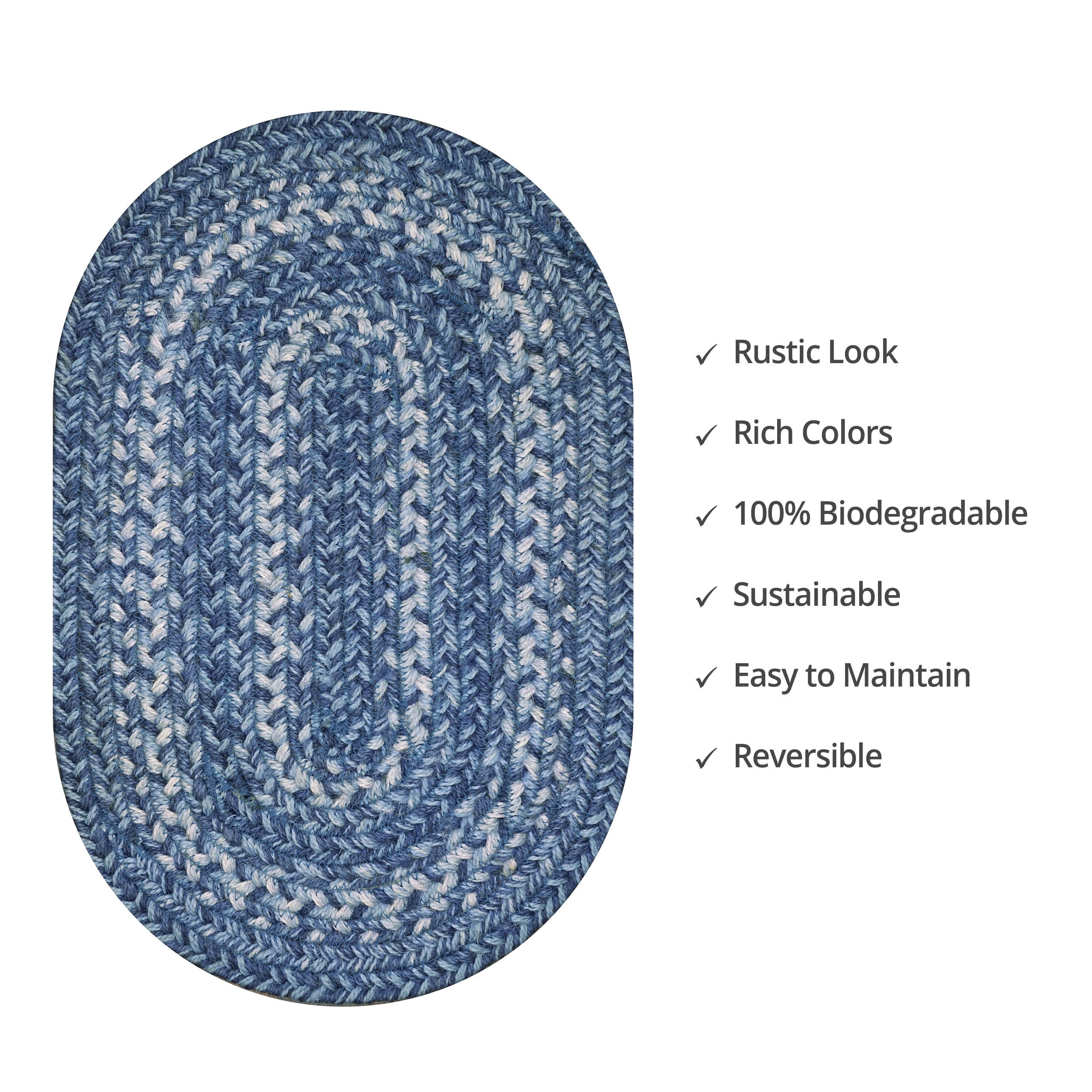Homespice Denim Jute Table Mat 10x15" Oval (Set of 4) Placemat For Spoon Rest, Table Protection and Vintage Decor
