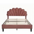 thumbnail image 4 of Full Size Plywood+Velvet Platform Bed Frame No Box Spring Red for Bedroom, 4 of 14