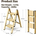 thumbnail image 6 of 3 Step Ladder,Aluminum Lightweight Folding 3 Step Stool with Anti-Slip Wide Pedal,330lbs Capacity Step Ladder for Household,Kitchen,Office - Gold, 6 of 16