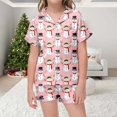thumbnail image 2 of Girls Christmas Print Button Down Collar Short Sleeve Pajama Set Two Piece Outfit Pink 10-11 Years, 2 of 6