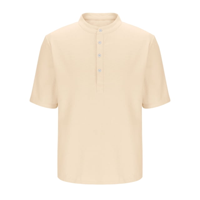 Camisa de Manga Corta Botón de los Hombres, Casual Color Sólido, de Pie Cuello Piña Camisa de Blusa Cuadrada