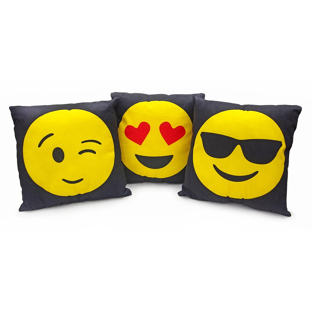 Emoji Square Pillow 3pk, Sunglasses, Heart Eyes and Wink
