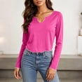 thumbnail image 5 of TKLPEHG Women V Neck Long Sleeve Top, Slim Fit Crop Shirt , Solid Color Casual Dressy Blouse with Ruffled Hem (Hot Pink,L), 5 of 7