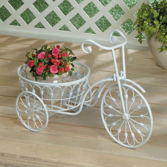 Large White Planter, White Iron Bicycle Modern Planter Outdoor Garden