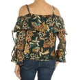 thumbnail image 3 of I.N.C Womens Ruffled Cold Shoulder Blouse, Green, Large, 3 of 3
