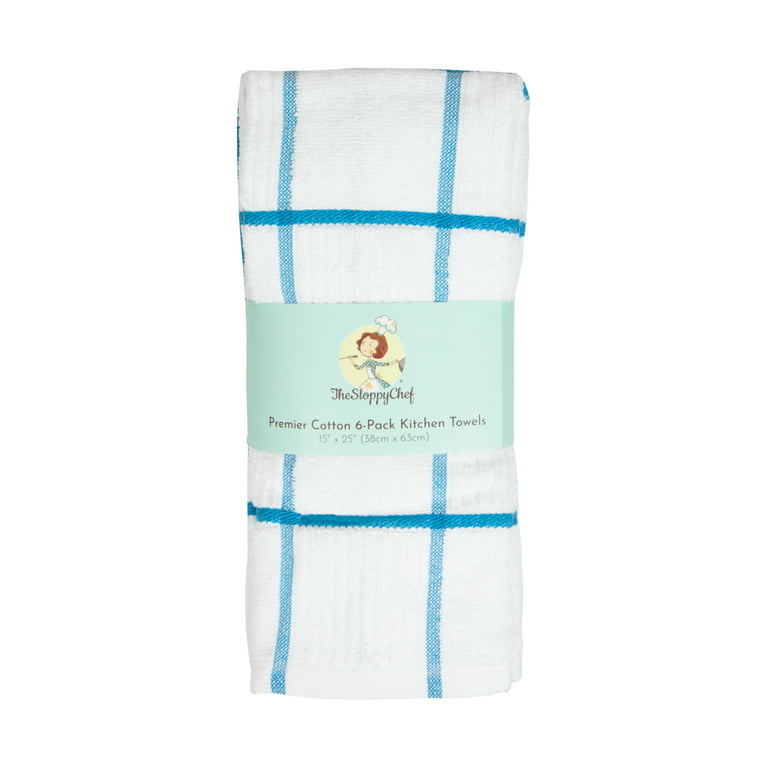 WHITEWRAP Kitchen Towels | 100% Cotton | Dish Towels for Kitchen | 15x25  Pique Weave Light Blue 6-Pack | Hand Towels, Tea Towels, Dish Cloths| Super