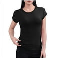 thumbnail image 1 of T-shirt à Manches Courtes pour Femmes, Col Rond, Tissu en Polyester, Doux et Confortable, Tenue Décontractée, Usage à la Maison Ou Quotidien, Noir G, 1 of 5