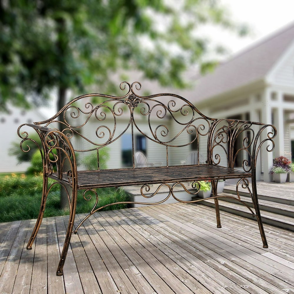 Antique Bronze Metal Garden Bench Chair 2 Seater for Garden, Yard