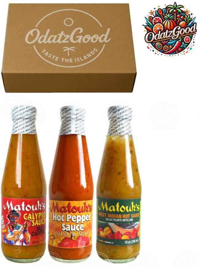 Matouk’s Calypso, Hot Pepper & West Indian Hot Sauce Classic Caribbean Heat 3-Pack – Product of Trinidad & Tobago – Curated & Packaged by ODatzGood