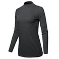 thumbnail image 2 of A2Y Women's Basic Solid Soft Cotton Long Sleeve Mock Neck Top Shirts Charcoal 3XL, 2 of 5