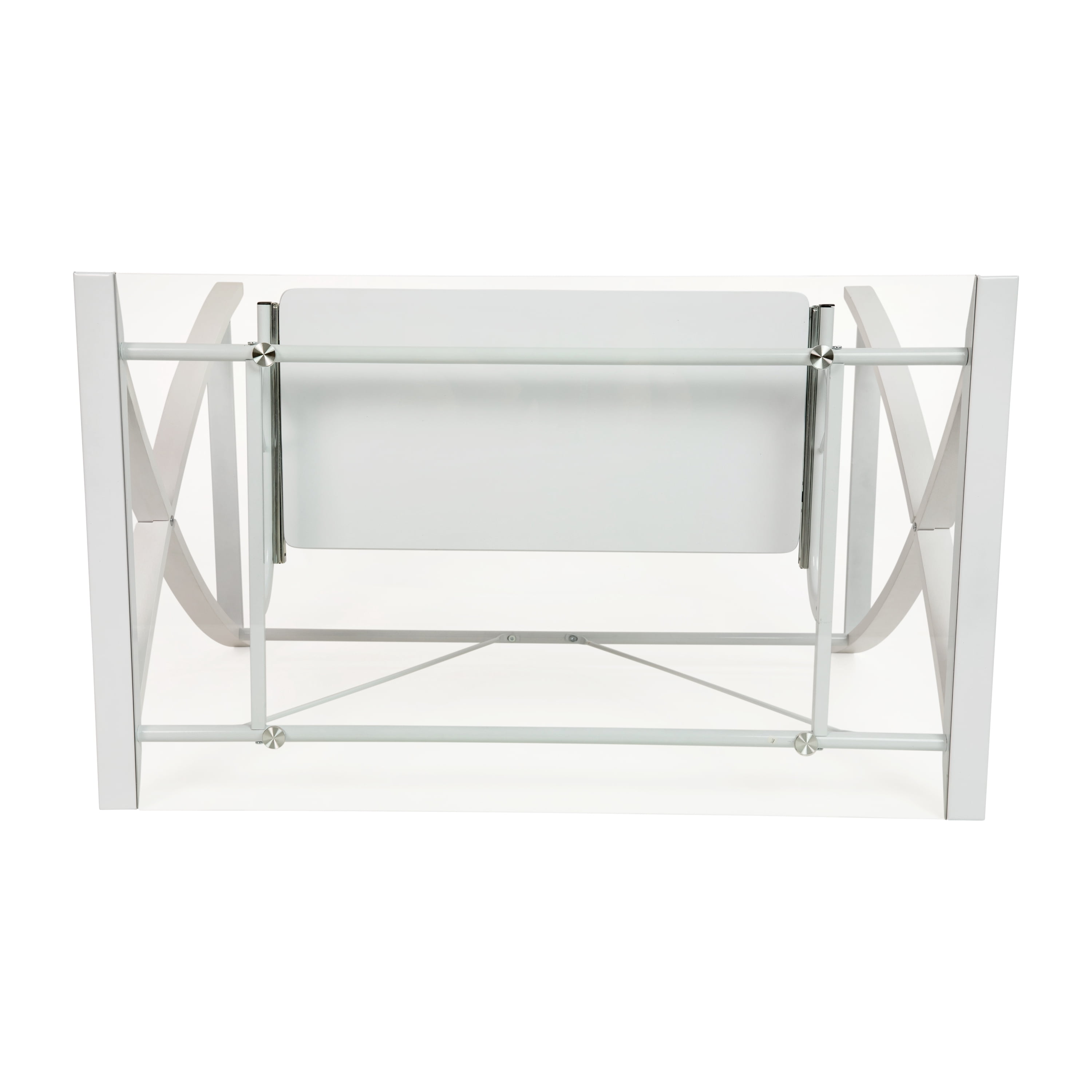 Emma + Oliver Clear Glass Computer Desk-White Pull-Out Keyboard Tray & White Crisscross Frame