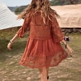 thumbnail image 3 of Swimsuit Coverup for Women Boho Lace Half Sleeve V Neck Loose Flowy Mini Dress Beach Cover Up Bathing Suit Dress, 3 of 4