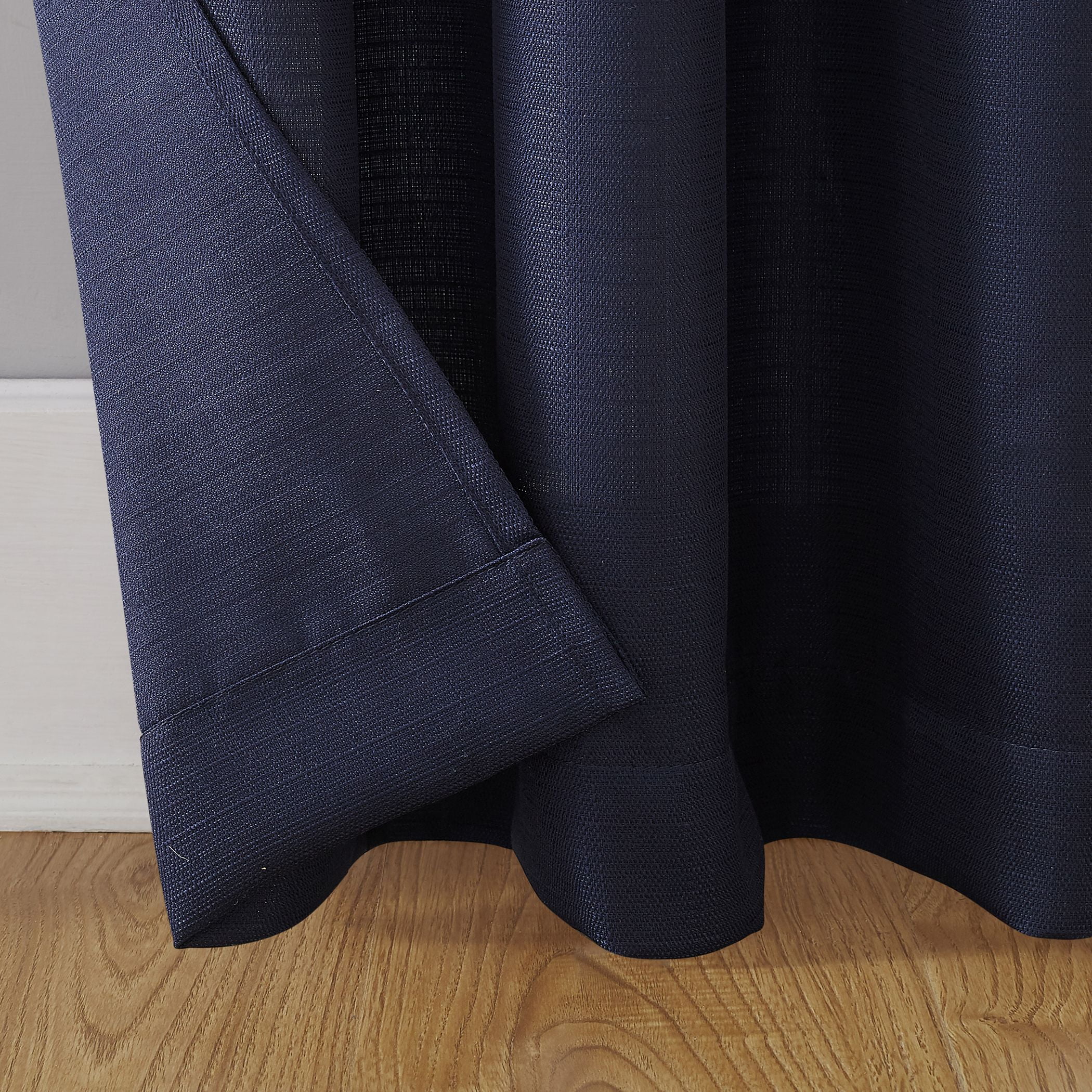 Mainstays Lauren Semi Sheer Textured Solid Rod Pocket Curtain, Single Panel, Navy, 38" W x 63"L