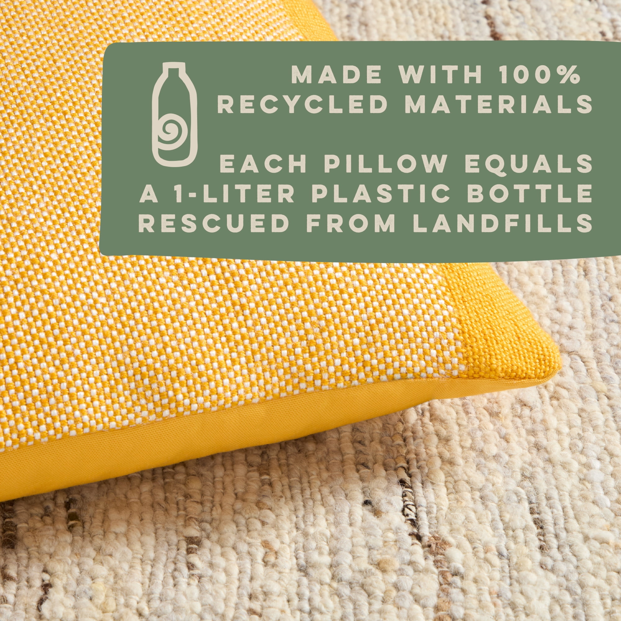 TOWN & COUNTRY TERRA Alara Solid Border Handcrafted Indoor Outdoor Decorative Pillow, 100% Recycled Materials, UV Fade Resistant, Water Repellent, Yellow/Ivory, 14"x20"