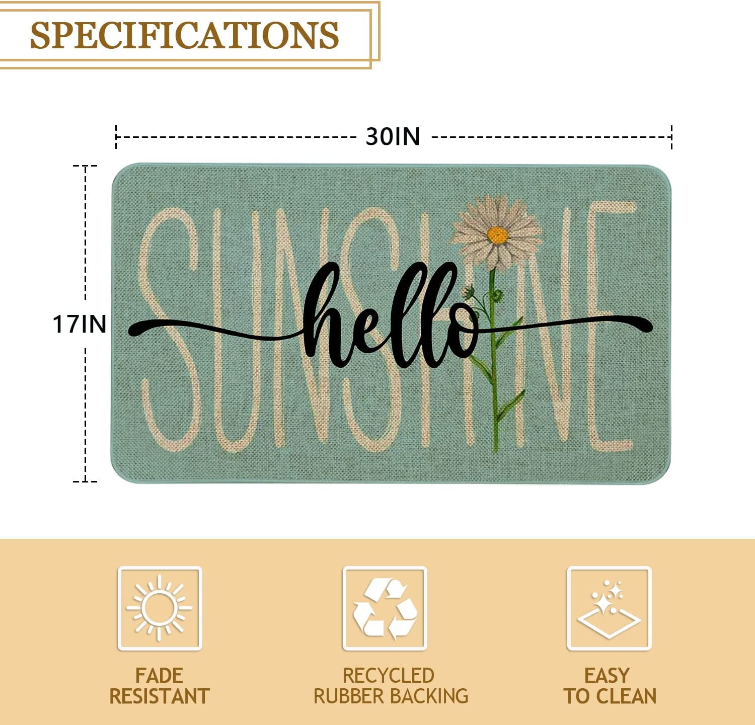 Spring Door Mat 30 X 17 Inch Hello Sunshine Daisy Doormat Indoor Outdoor Entrance Floor Rug Non Slip Spring Summer Decor Rubber Mats