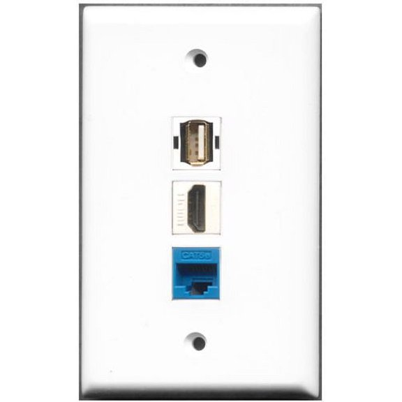 RiteAV - 1 Port HDMI 1 USB A-A 1 Cat5e Ethernet Blue Wall Plate
