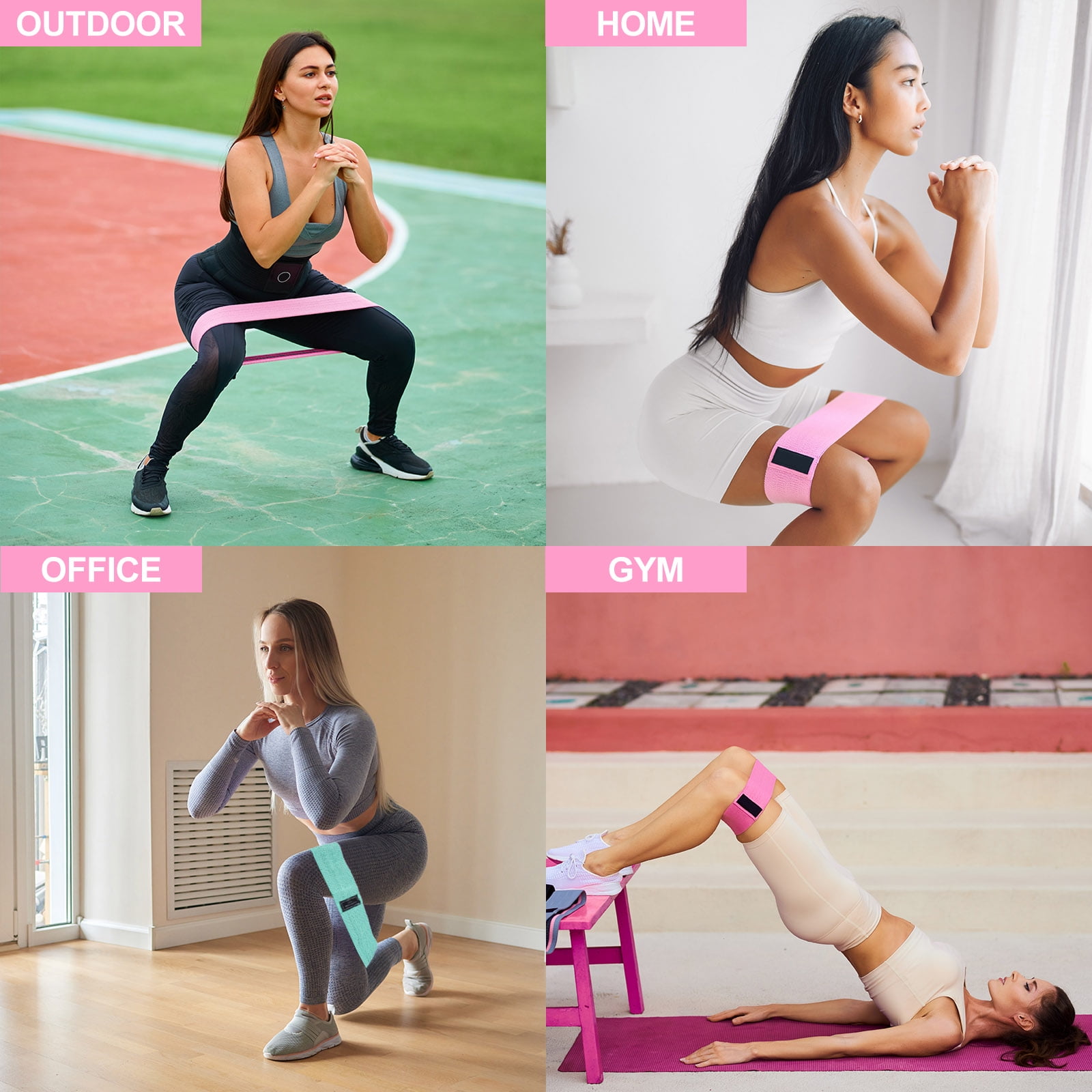 12Pcs Fabric Resistance Bands Booty Workout Bands Exercise Fitness Elastic Band for Women Men, Pink