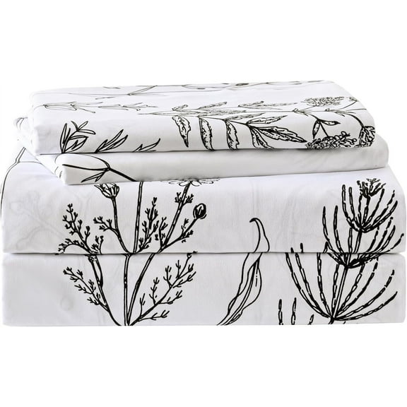 EnjinZZ Floral Printed Sheet Set Queen, Boho Botanical Rustic Pattern Bed Sheets Microfiber Bedding Sheets & Pillowcases Soft 15" Extra Deep Pocket Fitted Bedsheet 4 Piece