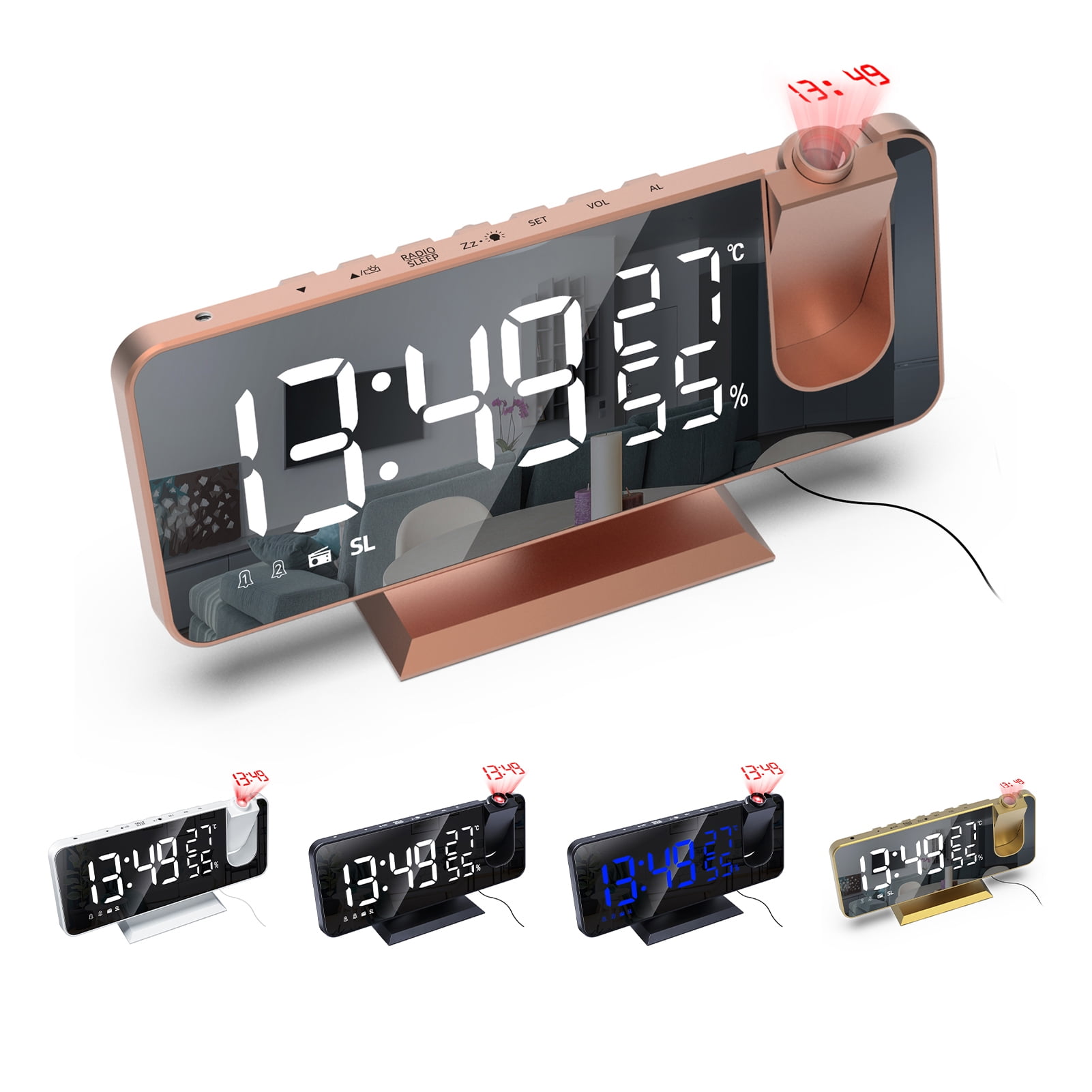 Travelwant Projection Digital Alarm Clock for Bedroom, Large LED Alarm