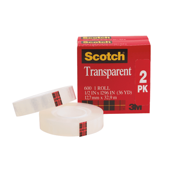 6 Packs 1/2 Inch x 36 Yards Scotch Premium Transparent Film Tape 600 Clear 